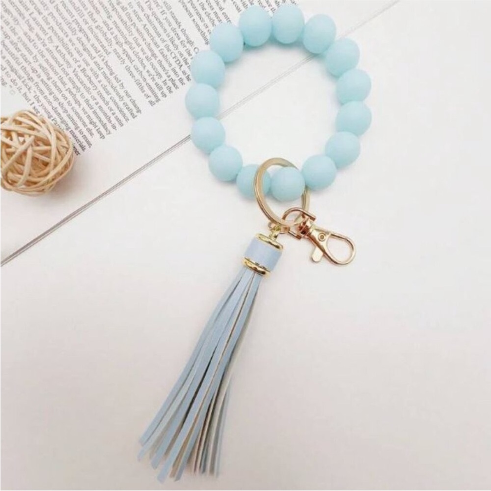 Mint Glow In The Dark Silicone Beaded Keychain With Tassel Brand New Never Used
